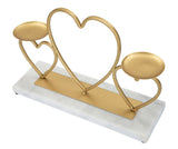 Portacandele Hearts  in metallo dorato con base in marmo bianco