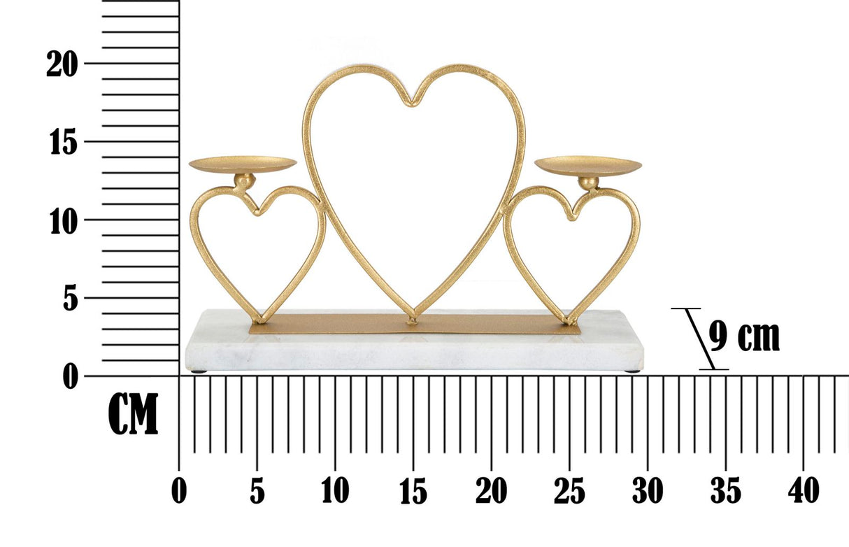 Portacandele Hearts  in metallo dorato con base in marmo bianco