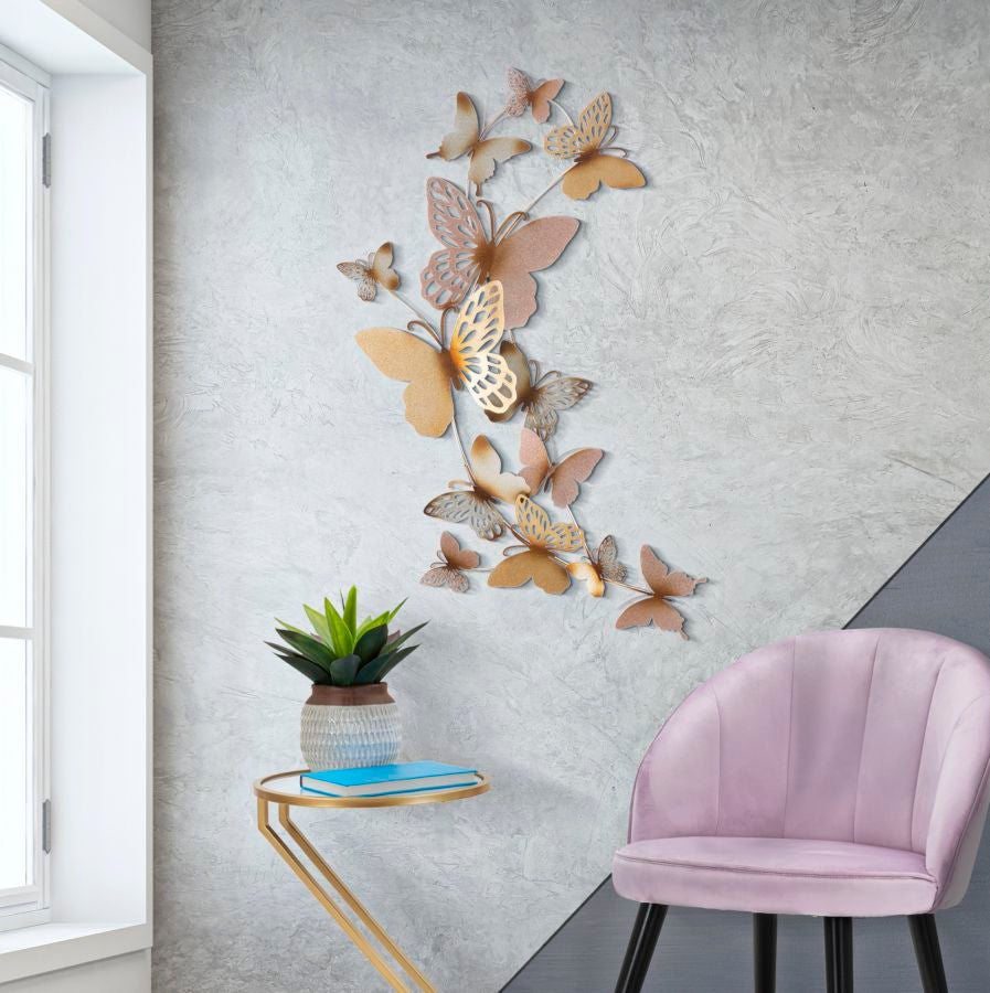 Pannello da muro butterflies oro/rosa c cm 59,5x4x111,5 multicolore metallo