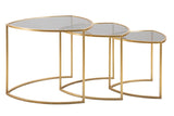 Set di tre tavolinetti triangolari  metallo dorato