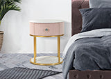 Comodino rosa imbottito 1 cassetto con struttura dorata ø42x48 cm