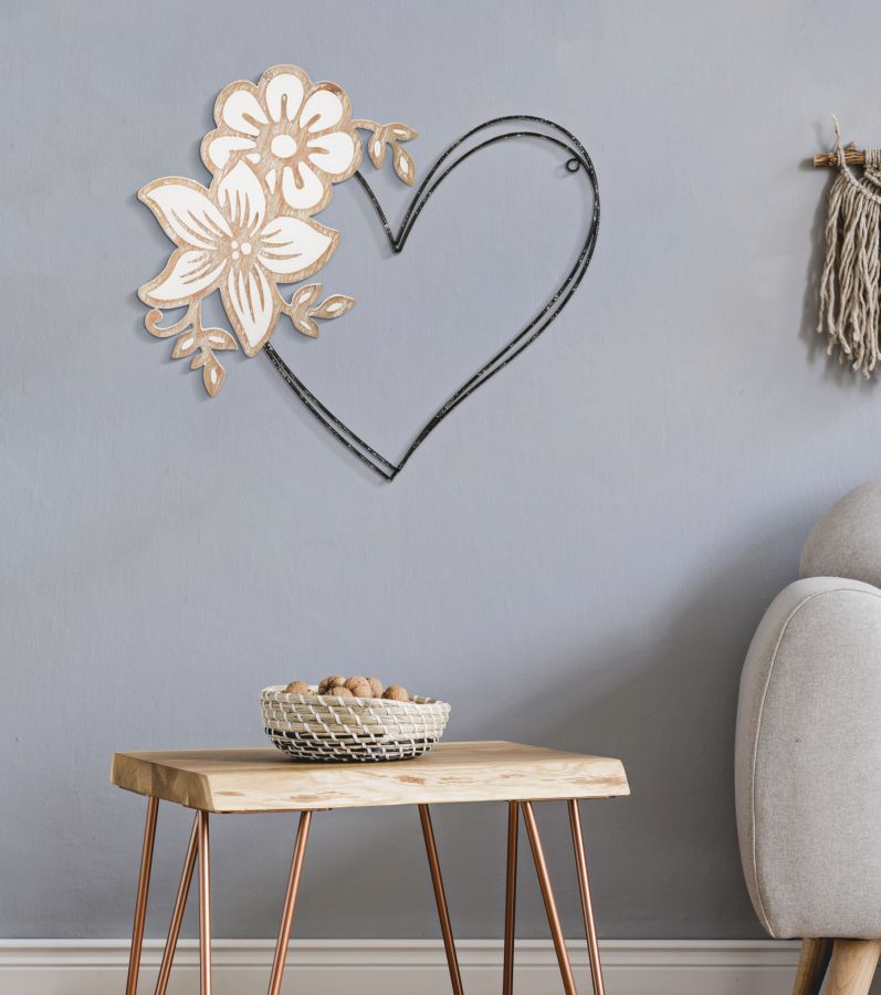 Pannello in ferro e legno heart cm 50x2x45 Set 2 pezzi
