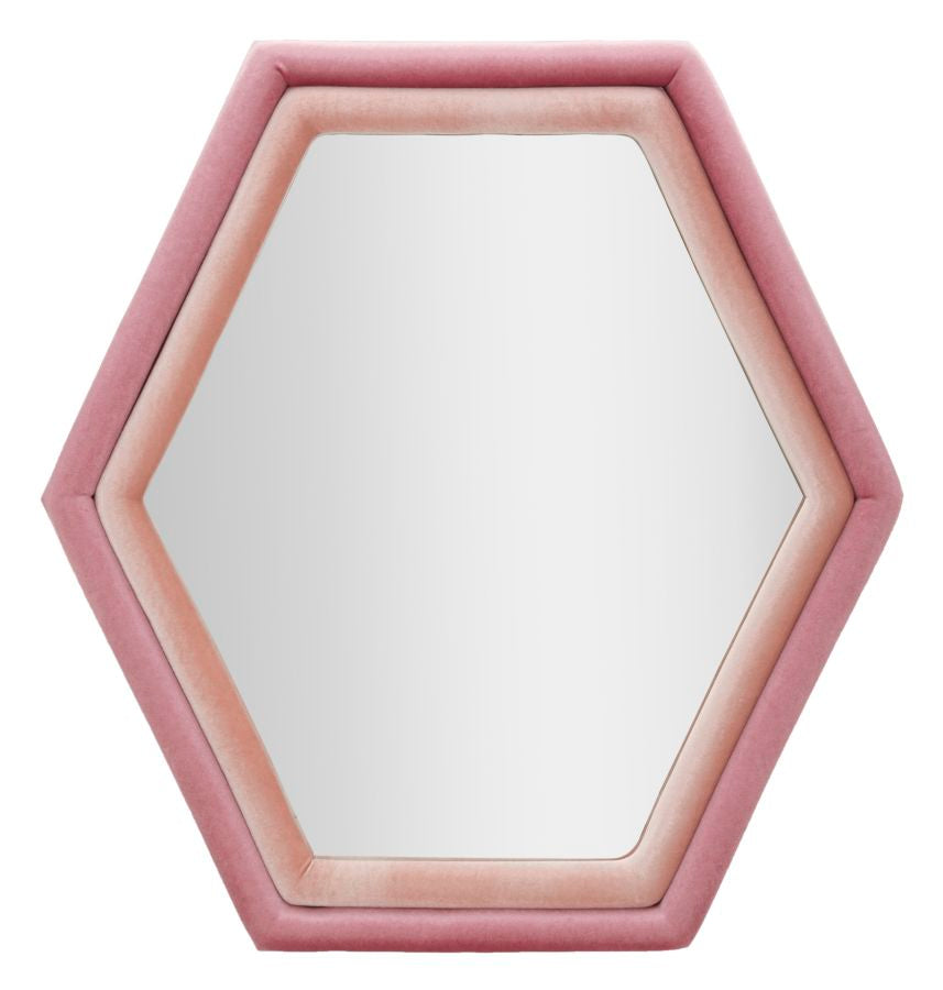 Specchio Tony da parete in velluto rosa cm 75x4x80