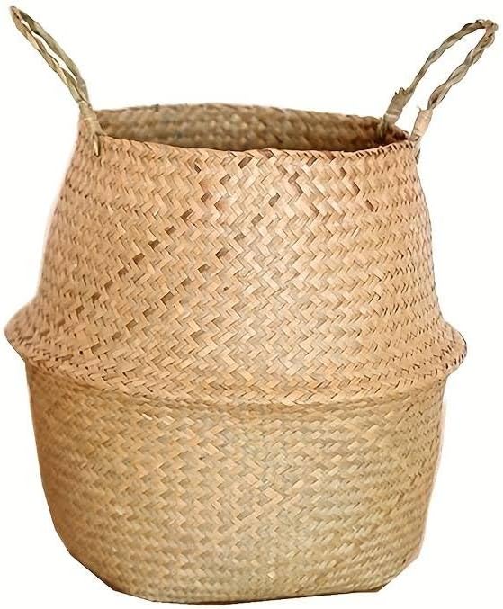 Set 3 Ceste decorativi in paglia intrecciata naturale con manici