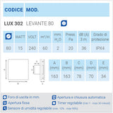 aspiratore da parete LUX302 Serie Levante scheda tecnica