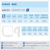 LUX311 Aspiratore da parete con sensore di umidità regolabile