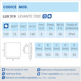 LUX319 Aspiratore da parete con timer regolabile e apertura e chiusura automatica