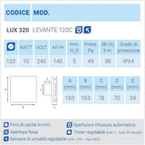 LUX320 Aspiratore da parete con sensore di umidità regolabile e apertura e chiusura automatica