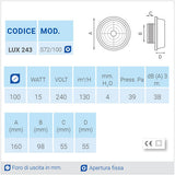 LUX243 Ø100 Aspiratore da parete con apertura fissa
