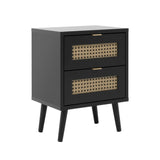 Comodino 2 cassetti nero con frontali effetto vimini