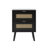 Comodino 2 cassetti nero con frontali effetto vimini