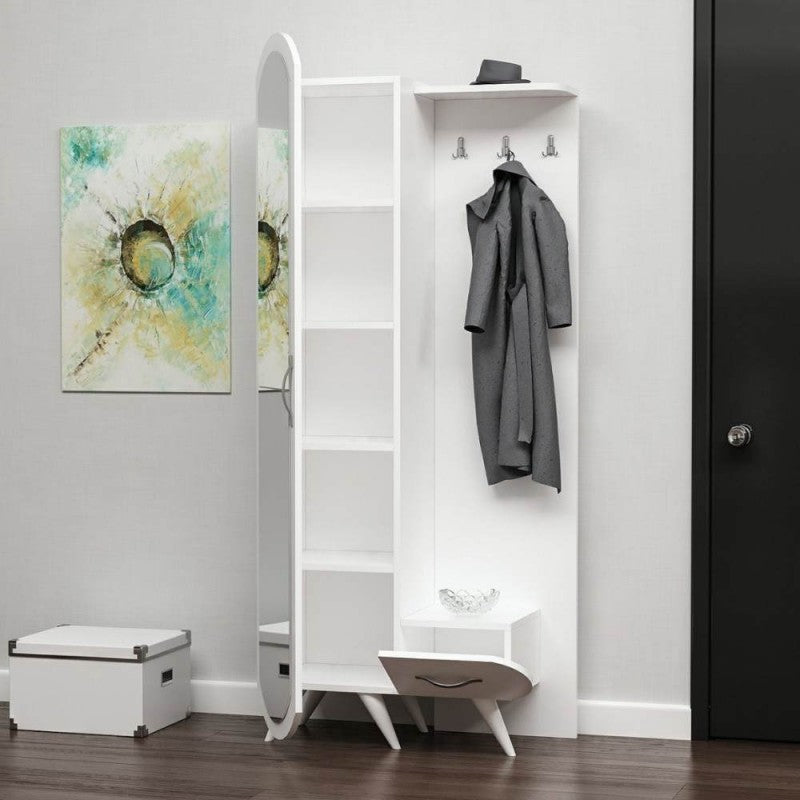 Ingresso bianco anta a specchio e cassetto