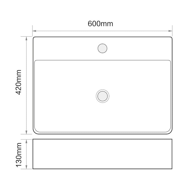 Lavabo da appoggio in ceramica 60x42x13 cm nero opaco