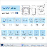 LUX 215 Ø100 Aspiratore da parete centrifugo