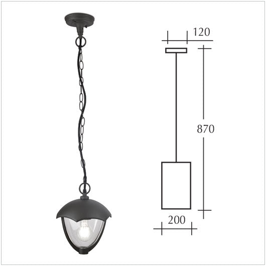 Lampada a sospensione con catena per esterni - dimensioni