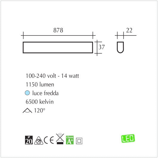 Plafoniera reglette a luci Led sottopensili con tasto on off 14 watt - illuminazione per interni