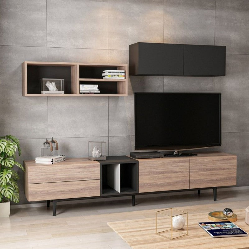 Parete attrezzata rovere antracite  195 x37x45 h cm.