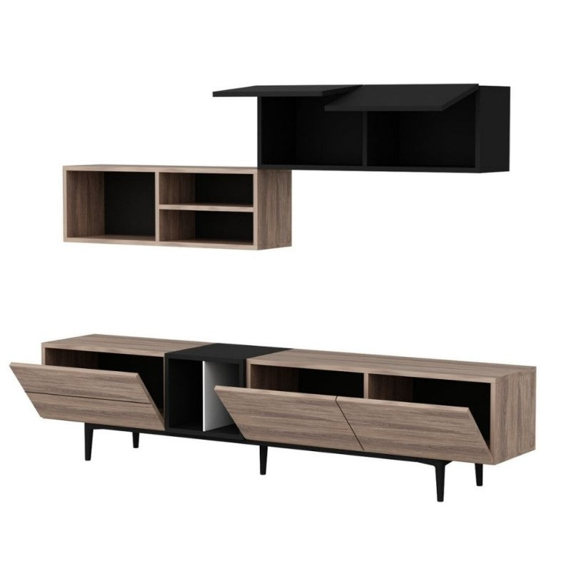 Parete attrezzata rovere antracite  195 x37x45 h cm.