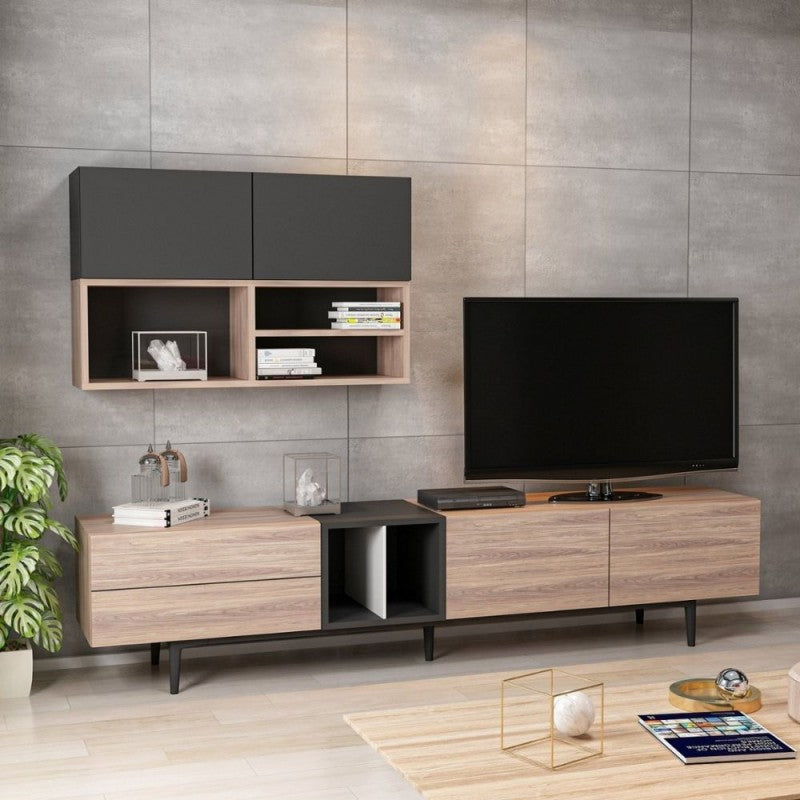 Parete attrezzata rovere antracite  195 x37x45 h cm.