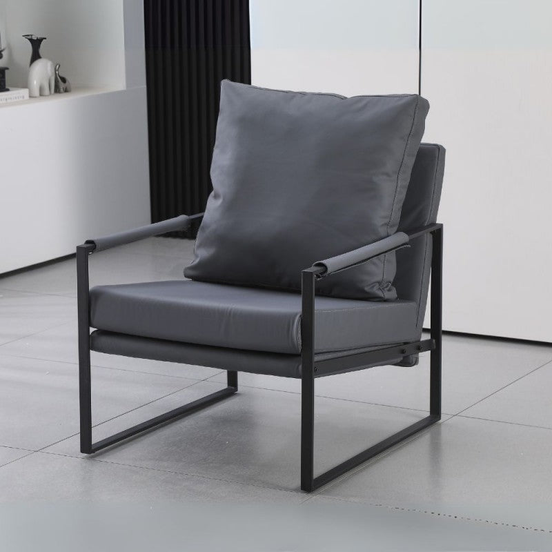 Poltrona  in ecopelle grigio scuro e struttura in metallo nero
