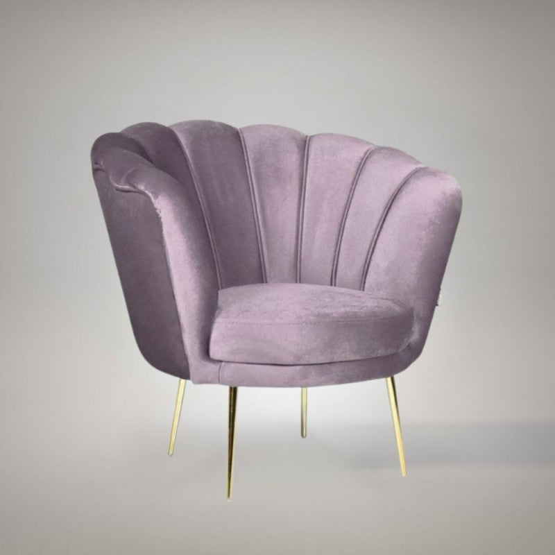 Poltrona forma conchiglia in velluto glicine