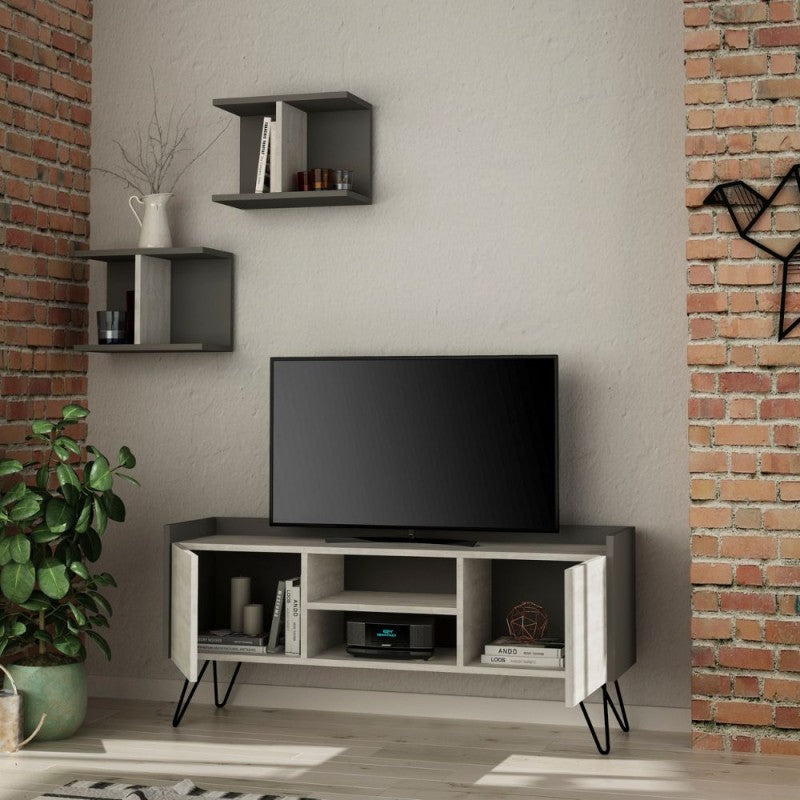 Porta TV struttura colore antracite con nicchia a giorno due ante colore bianco