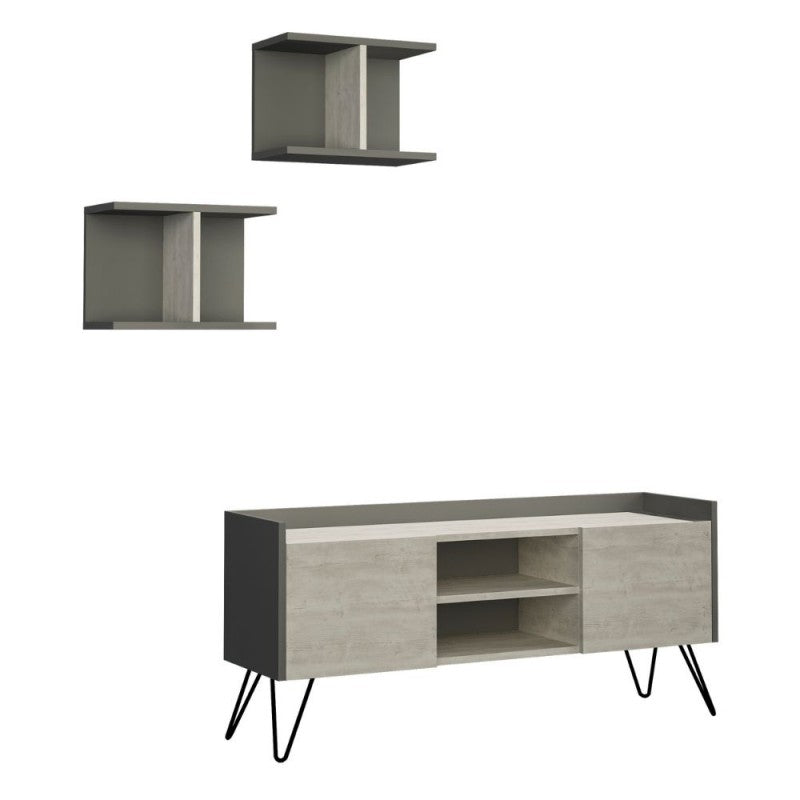 Porta TV struttura colore antracite con nicchia a giorno due ante colore bianco