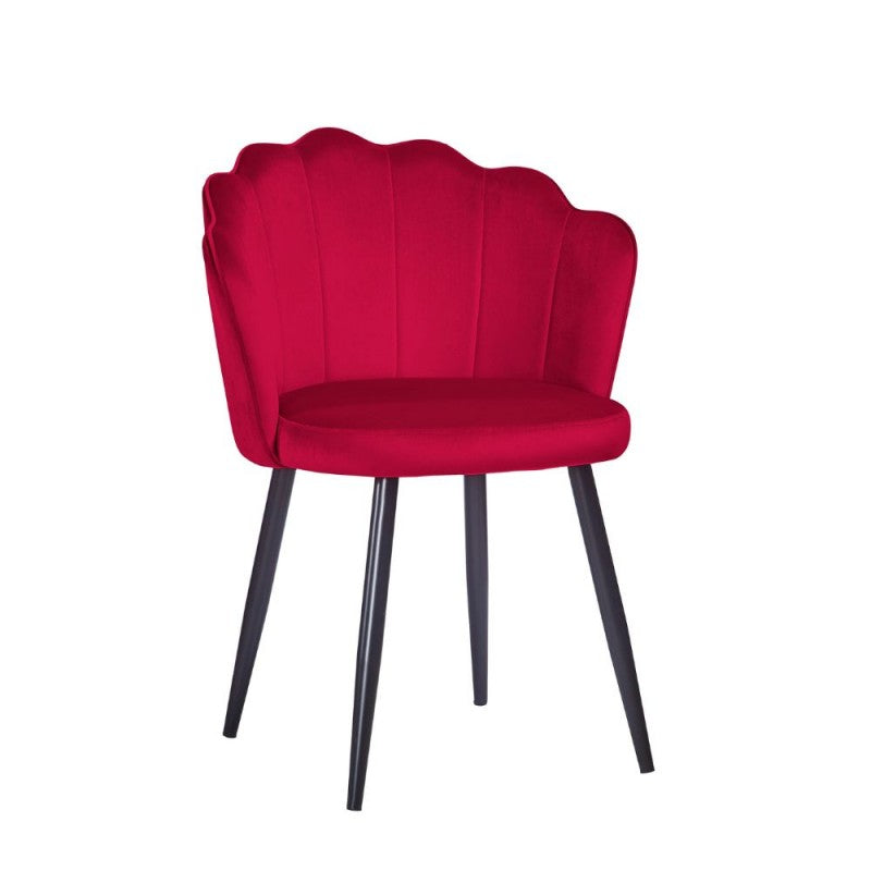 Sedia in velluto rosso con gambe metallo nero Set 4 Pezzi