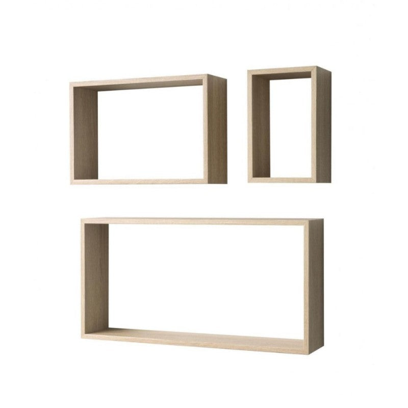 Set 3 mensole da parete forma rettangolare rovere