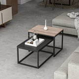 Set tavolini da salotto nero e noce struttura in metallo