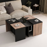 Set tavolini da salotto nero e noce nucleo effetto marmo.