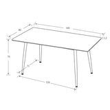 Tavolo 140x80 con top in ceramica effetto marmo grigio opaco e gambe in metallo nero.