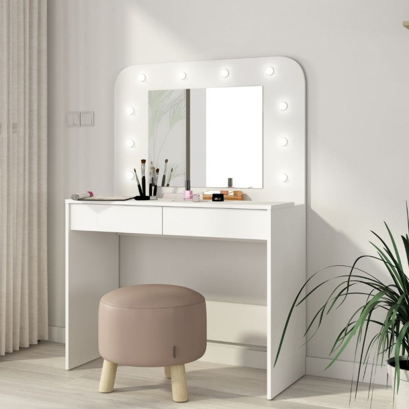 Toeletta da trucco con specchio luci e cassetti bianco